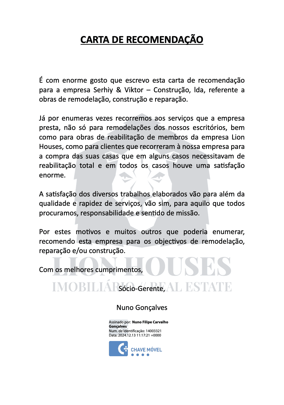 Recommendation letter from Nuno Gonçalves