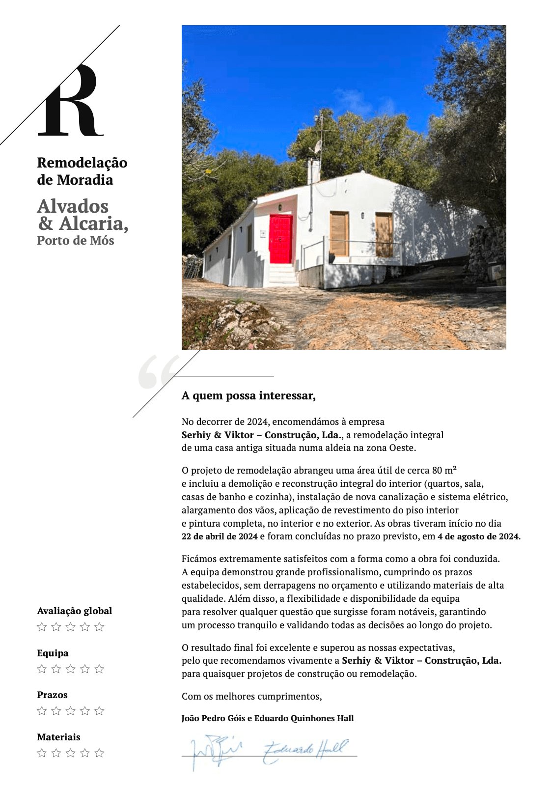 Recommendation letter from José Rafael Machado Cacela