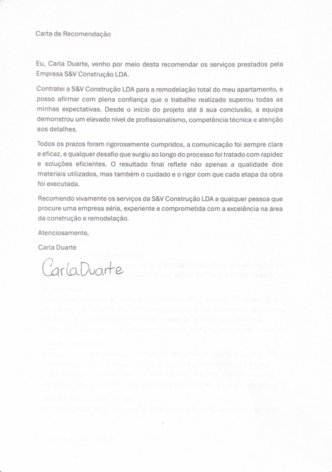 Recommendation letter from Cliente 4